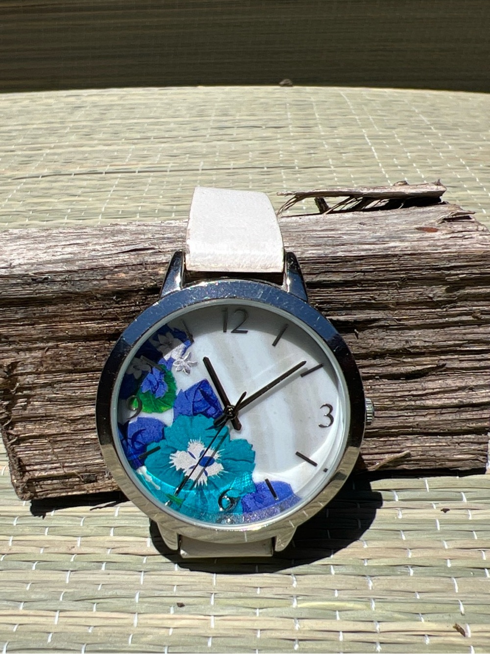 Women's Floral Dial White Leather Watch
